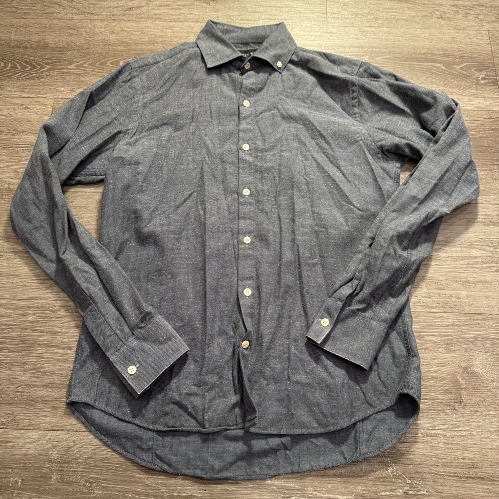Eighteen Waits Shirt Mens Medium Blue Cotton Button Down Made in Canada Heritage
